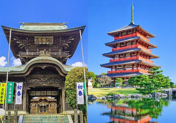 京都の岩清水八幡宮から分霊を勧請した【繁根木八幡宮】、高さ4.55m、直径2.88m、世界最大級の大梵鐘が圧巻な【蓮華院誕生寺奥之院】(※イメージ)